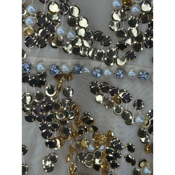 NWT Mac Duggal 10953 Jewel Neckline Embellished Maxi Dress Nude Gold Size 6 - Picture 7 of 9